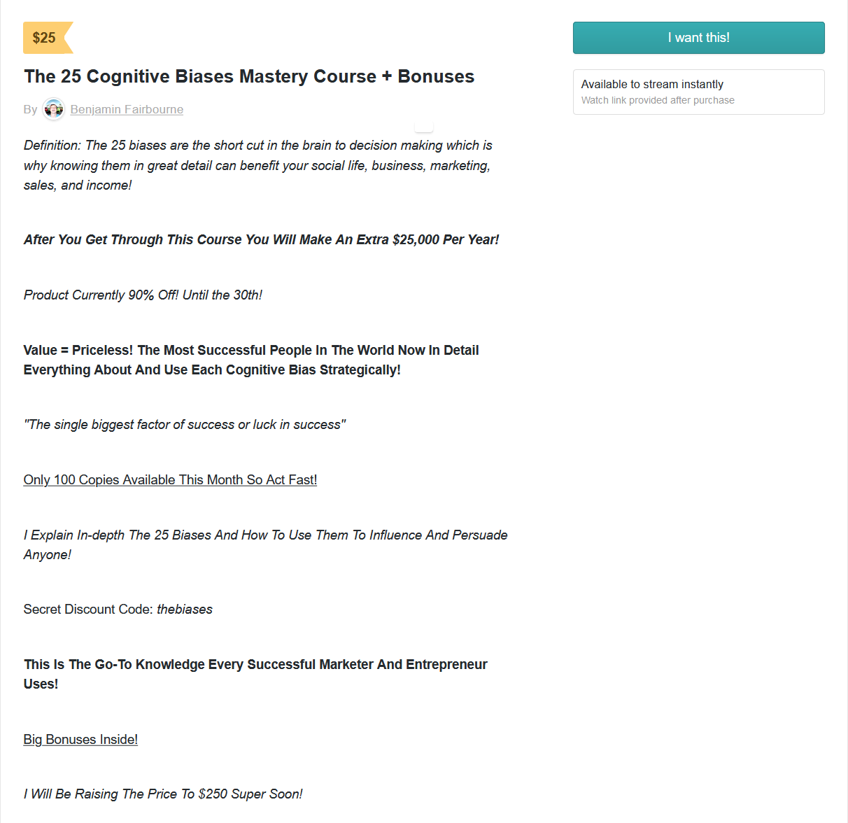 The 25 Cognitive Biases - Bonus By Benjamin Fairbourne