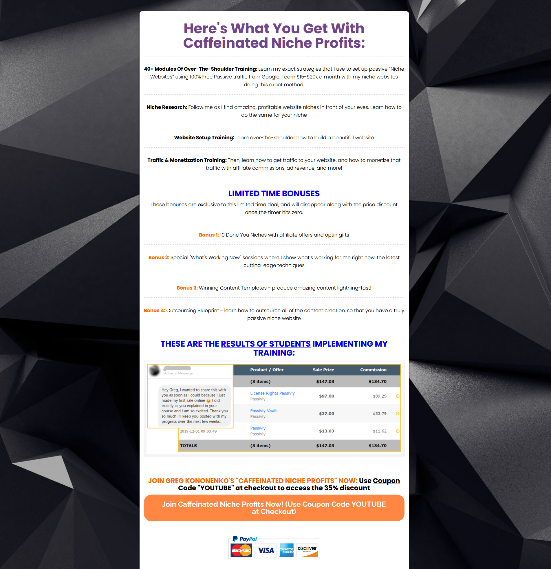 Greg Kononenko's - Caffeinated Niche Profits