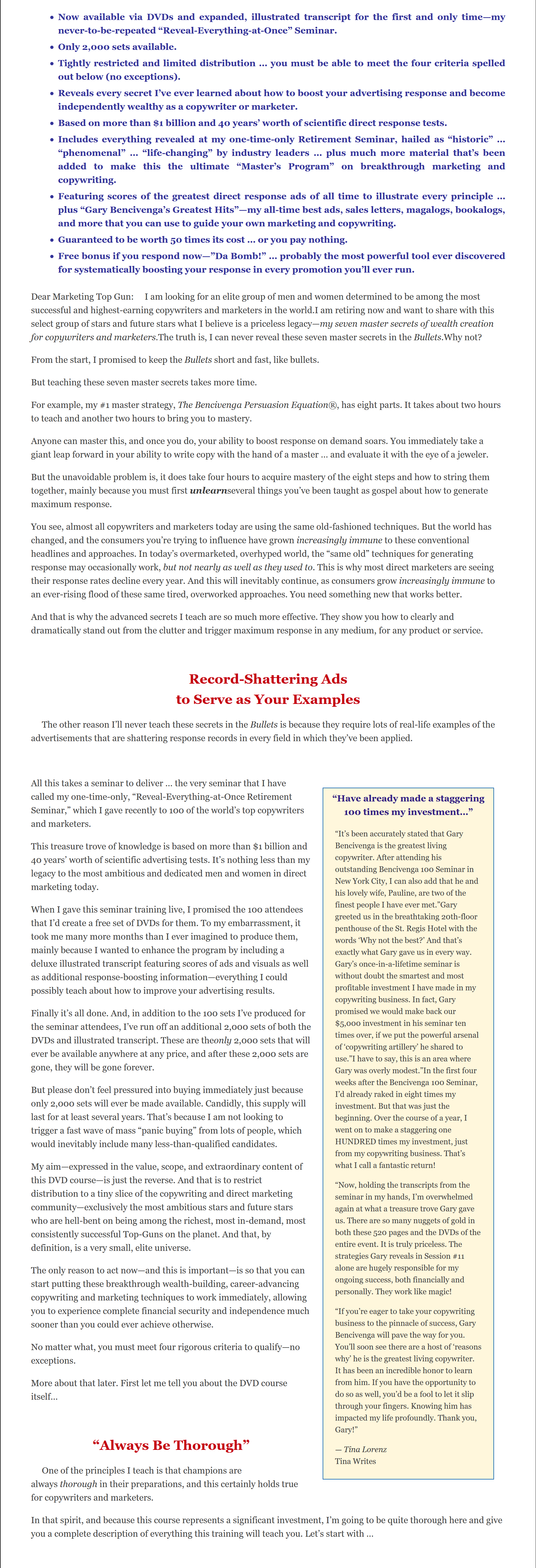 Gary Bencivenga – 7 Master Secrets Of Wealth Creation For Marketers And Copywriters