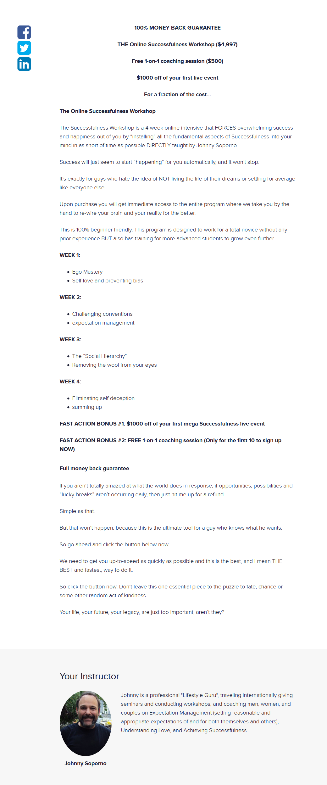 Johnny Soporno's Online Successfulness Workshop 