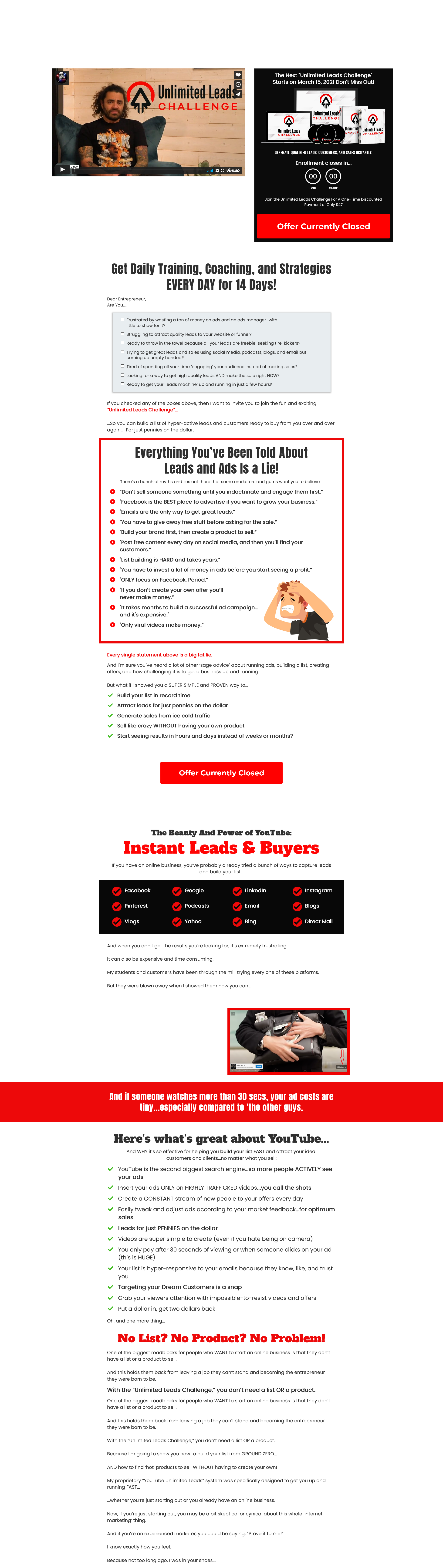 Justin Sardi – Unlimited Leads Challenge + OTO (Youtube Ads Course)