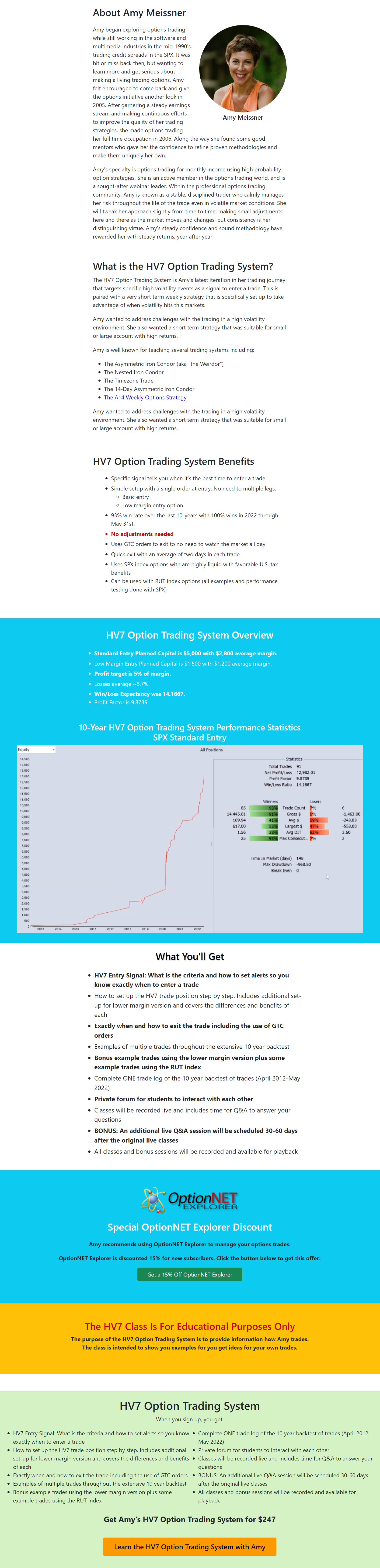 Amy Meissner - The HV7 Option Trading System