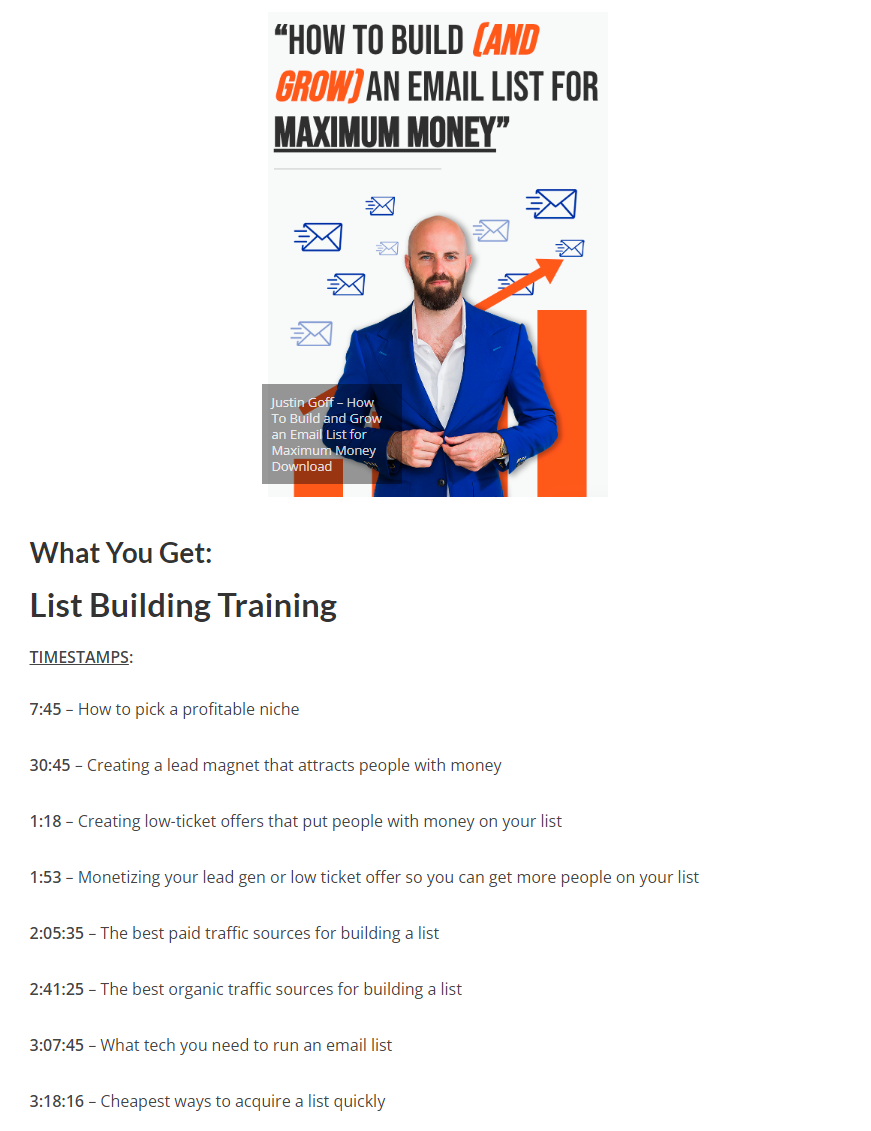 Justin Goff – How To Build and Grow an Email List for Maximum Money
