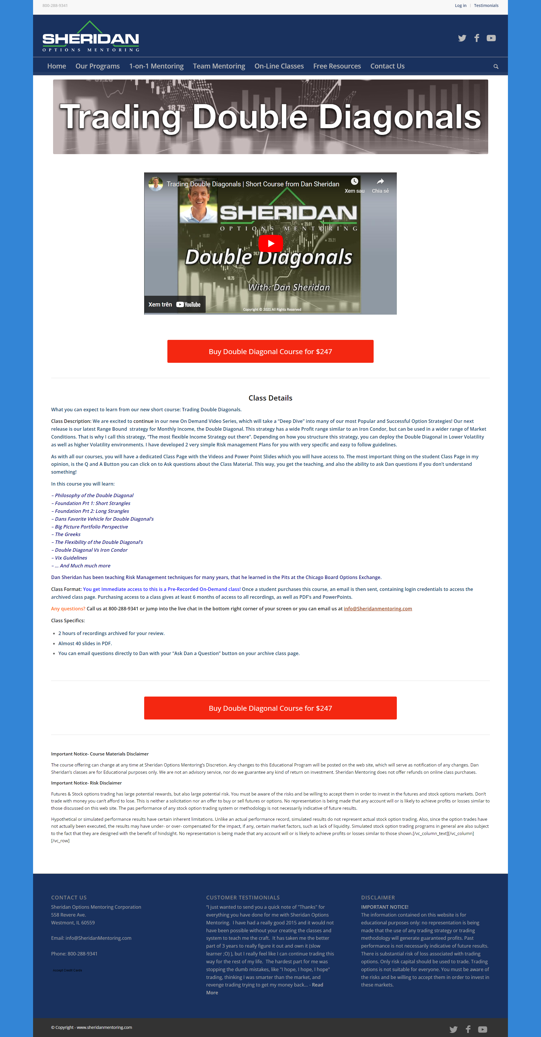 Dan Sheridan - Trading double Diagonals 2023