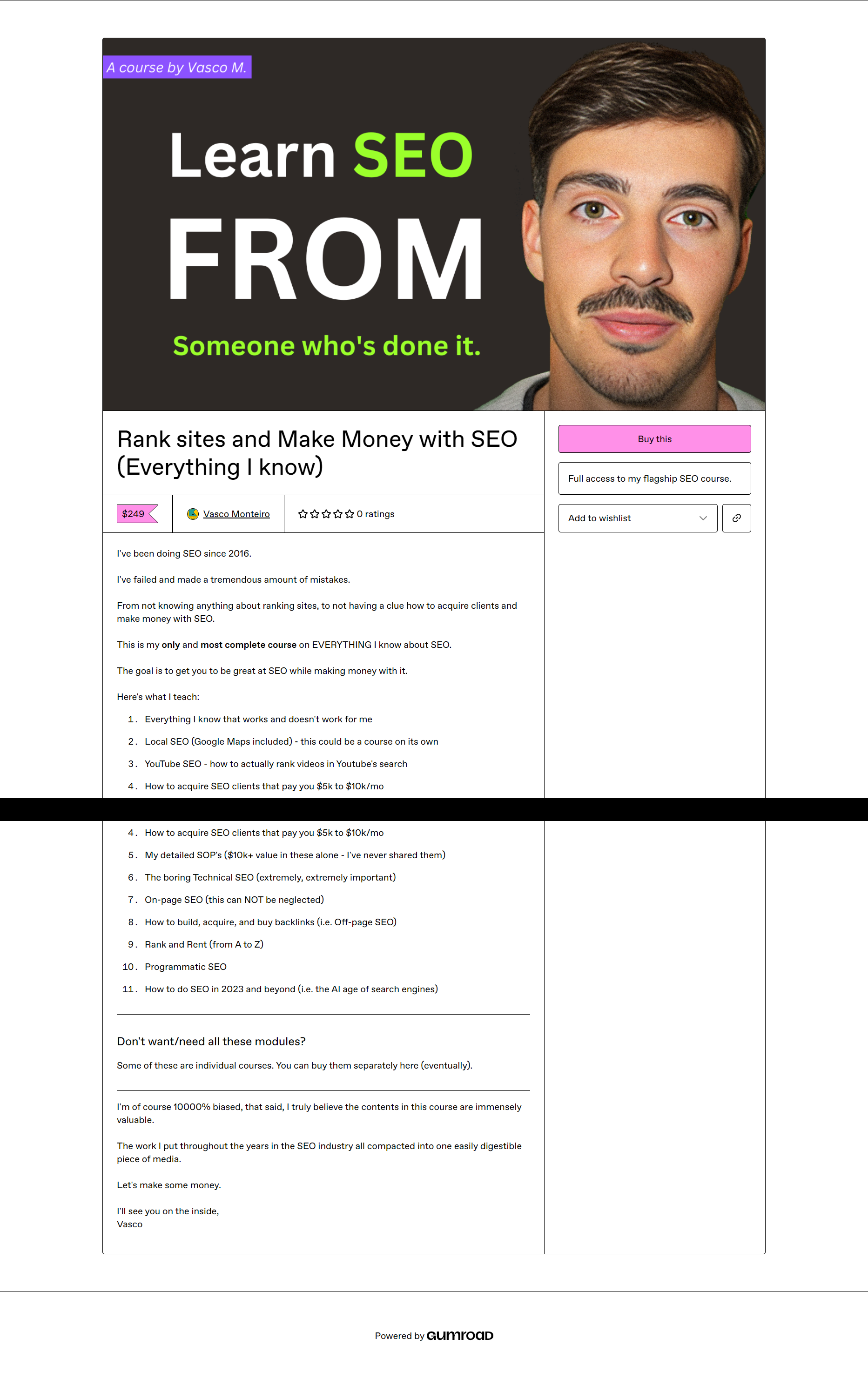 Vasco Monteiro – Rank sites and Make Money with SEO (Everything I know)